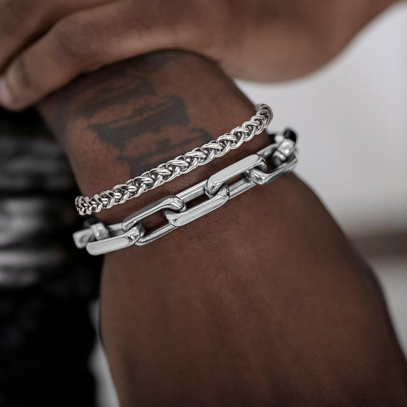 DAYANEY Silver and Gold Bracelet for Men, Cuban Chain Bracelet Set Water Proof Stainless Steel Bracelet for Him, Adjustable Gold Link Men Braclet as Valentines Jewelry Gifts for Boyfriend, Dad and Son - Image 4